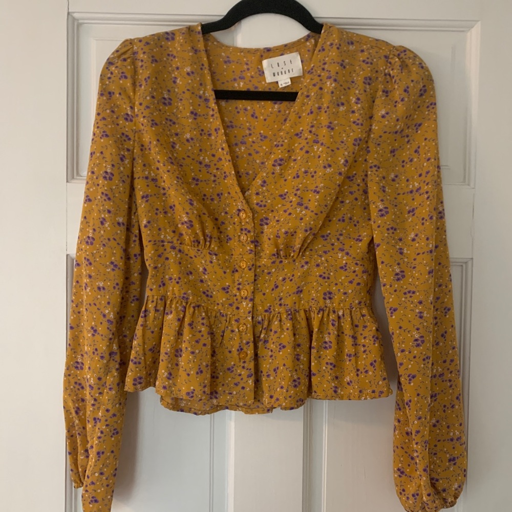 Reformation style Floral long sleeve blouse